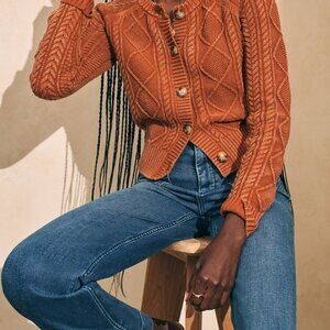 Faherty Sunwashed Cable Cardigan Rust color Size XL Like New